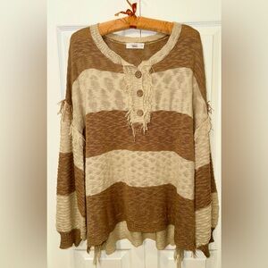 Talulah Boho Striped Fringe Lightweight Sweater Oversized Small